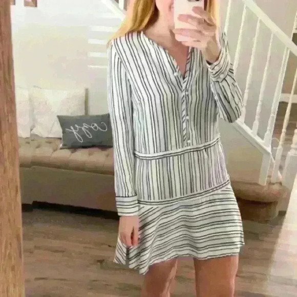 Alexis Nicholina Amalfi Blue Stripe Long Sleeve Ruffle Mini Dress Women’s Medium - Picture 3 of 15